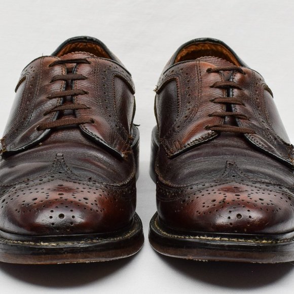 Vintage Men\'s JCPenney Brown Textured Leather Wingtip Brogue Oxford Shoes - 9 B main image 9